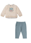 Boys Beige Shield Sweatshirt & Blue Trousers Set