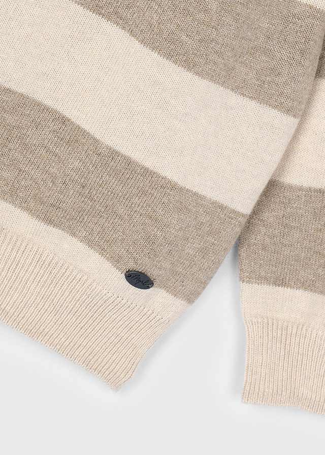 Boys Beige Striped Knit Polo Jumper
