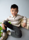 Boys Beige Striped Knit Polo Jumper