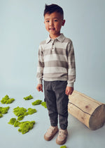 Boys Beige Striped Knit Polo Jumper
