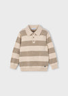 Boys Beige Striped Knit Polo Jumper