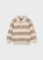 Boys Beige Striped Knit Polo Jumper