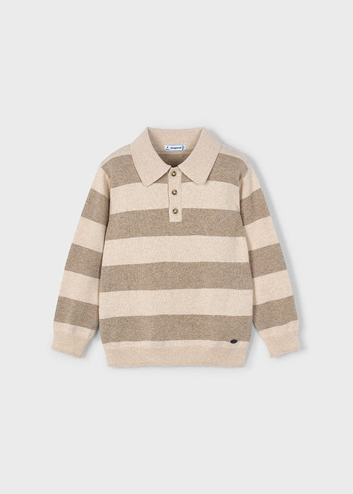 Boys Beige Striped Knit Polo Jumper