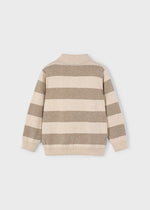 Boys Beige Striped Knit Polo Jumper