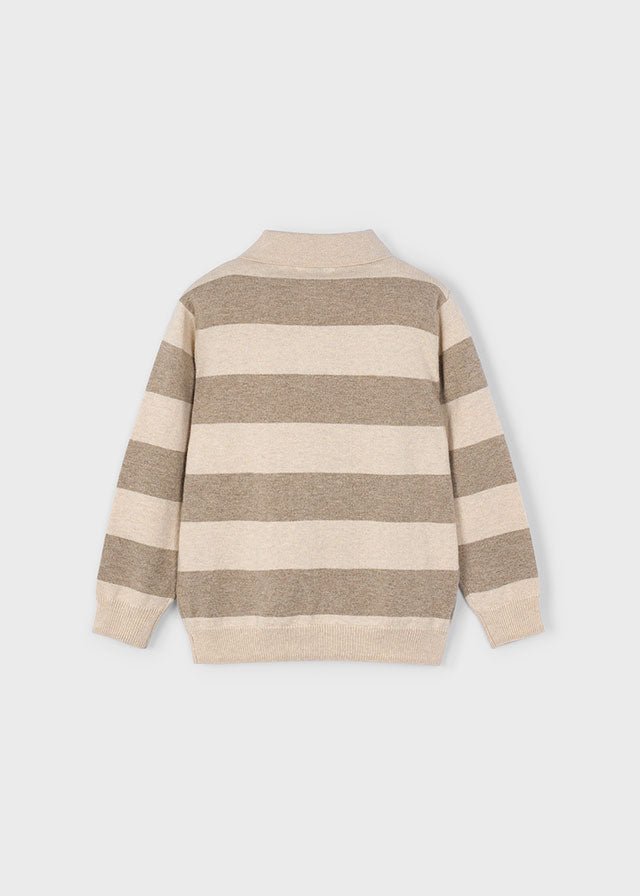 Boys Beige Striped Knit Polo Jumper
