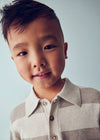 Boys Beige Striped Knit Polo Jumper