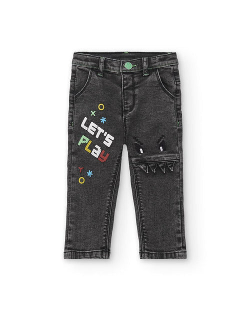 Boys' Black "Let's Play" Denim Trousers (Tuc Tuc)