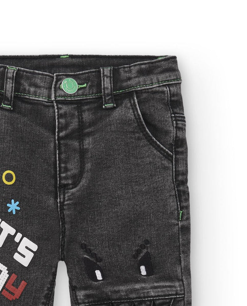 Boys' Black "Let's Play" Denim Trousers (Tuc Tuc)