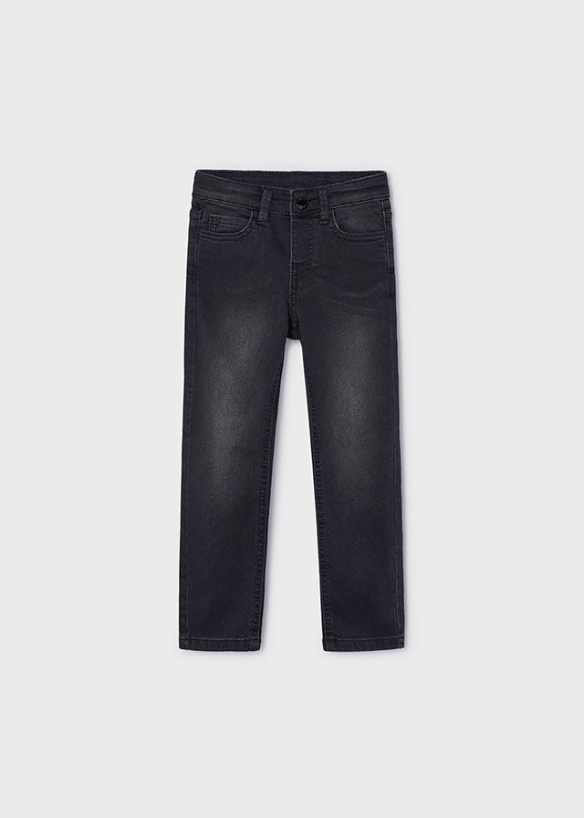 Boys Black Washed Slim Fit Denim Trousers