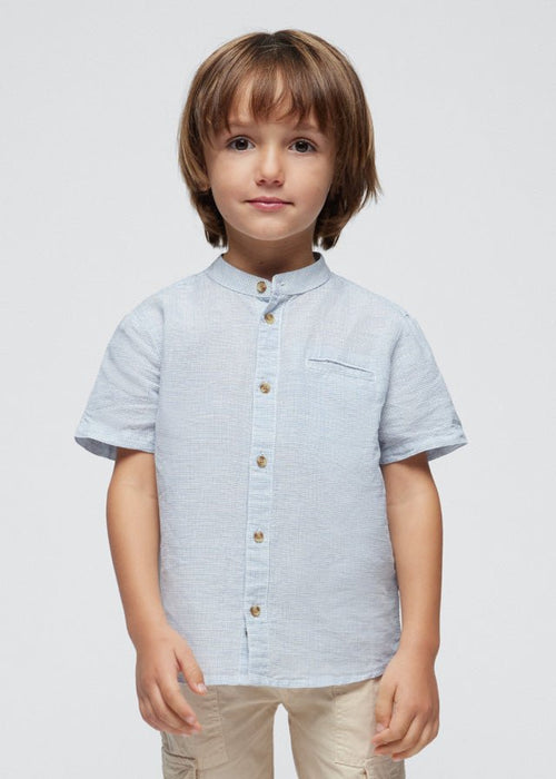 Boys Blue Checked Cotton & Linen Shirt