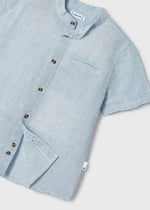 Boys Blue Checked Cotton & Linen Shirt