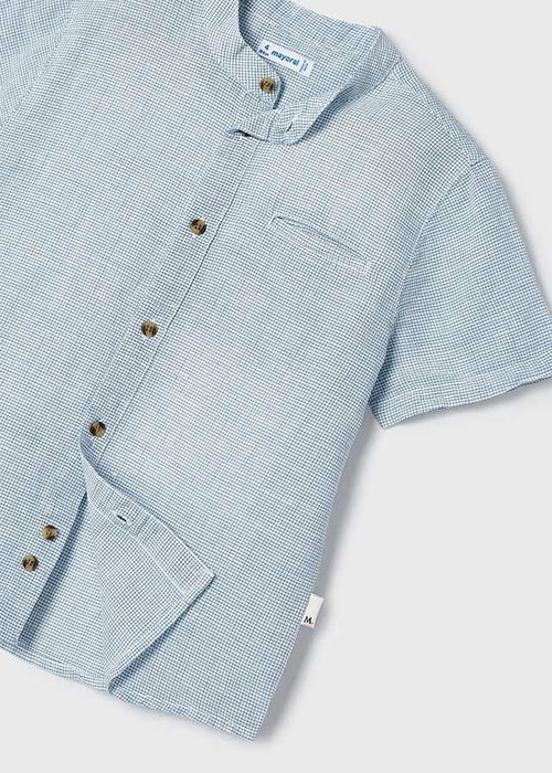 Boys Blue Checked Cotton & Linen Shirt