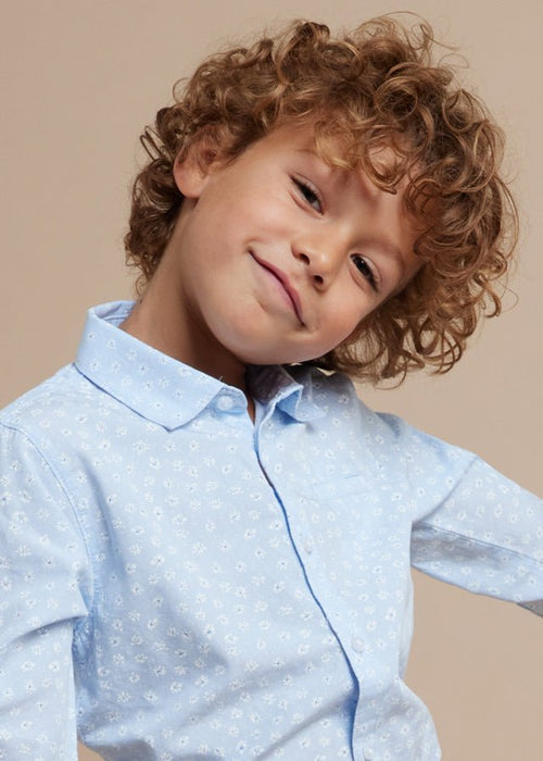 Boys Blue Floral Print Cotton Shirt