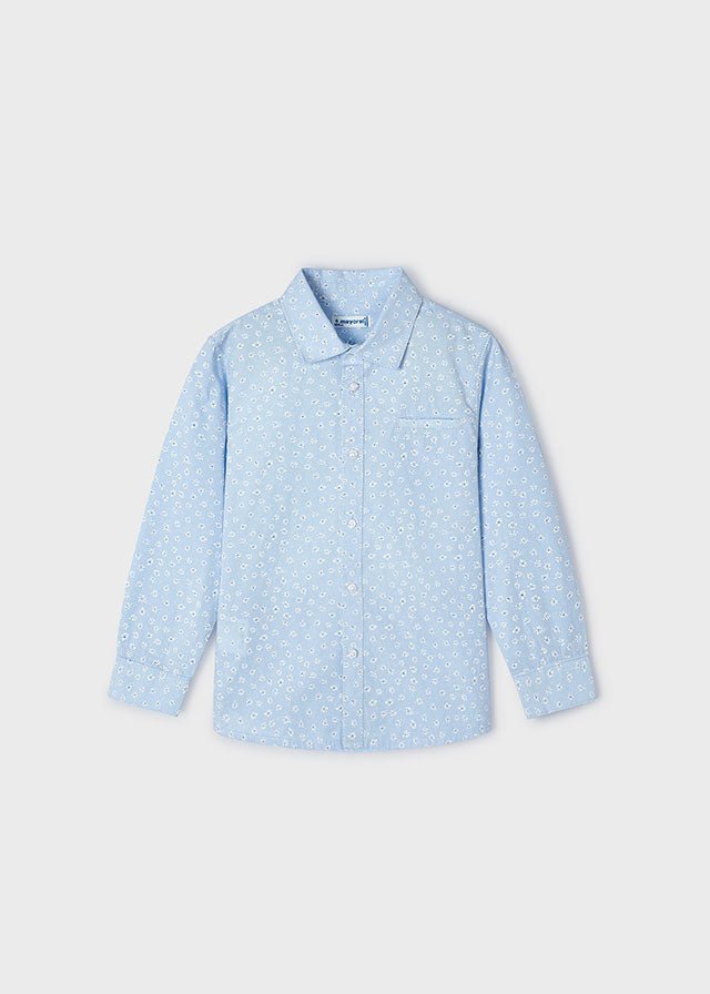 Boys Blue Floral Print Cotton Shirt