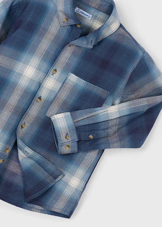 Boys Blue Ombre Check Cotton Shirt