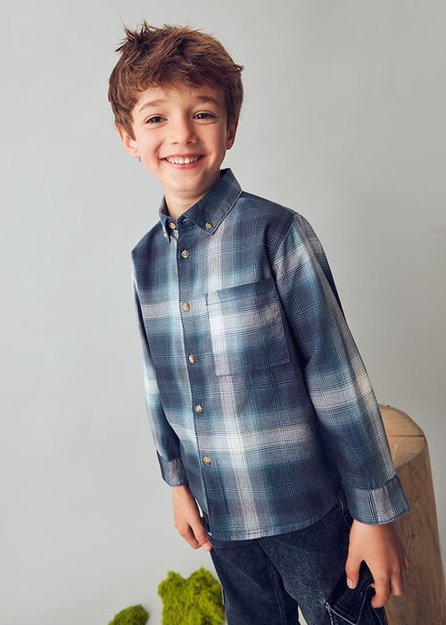 Boys Blue Ombre Check Cotton Shirt