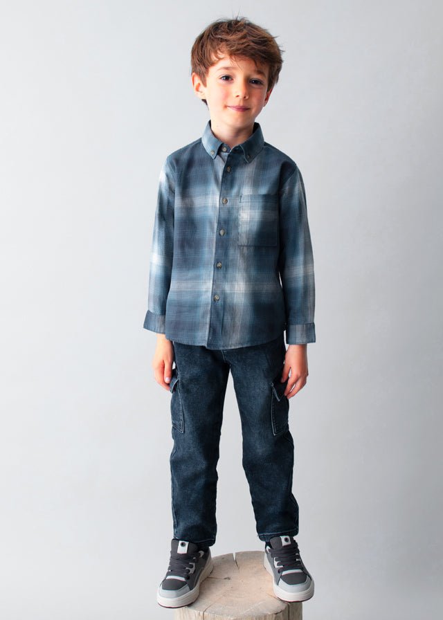 Boys Blue Ombre Check Cotton Shirt