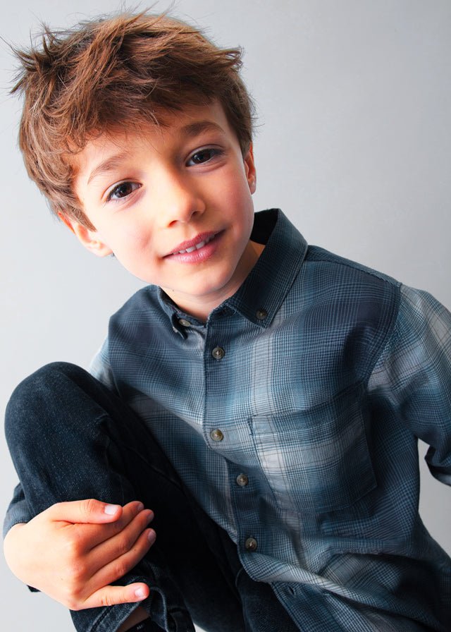 Boys Blue Ombre Check Cotton Shirt