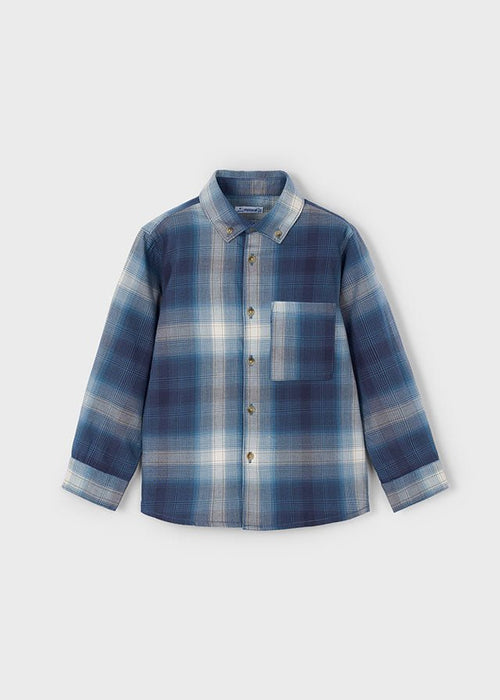 Boys Blue Ombre Check Cotton Shirt