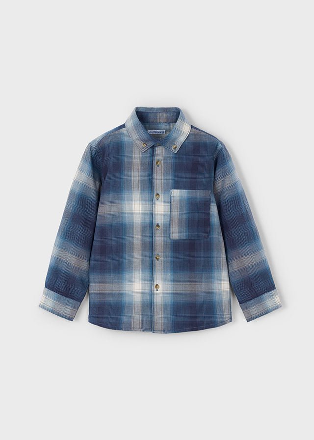Boys Blue Ombre Check Cotton Shirt