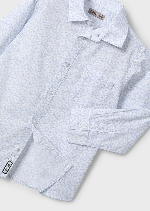 Boys Blue Printed Long - Sleeve Shirt