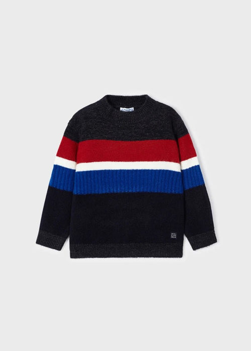 Boys Blue & Red Striped Knit Sweater