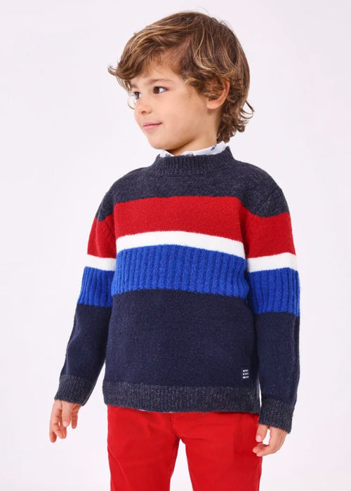 Boys Blue & Red Striped Knit Sweater