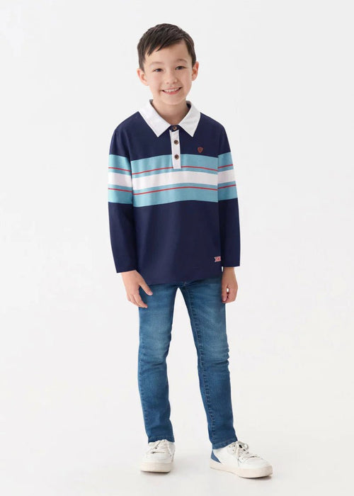 Boys Blue Rugby Stripe Polo Shirt