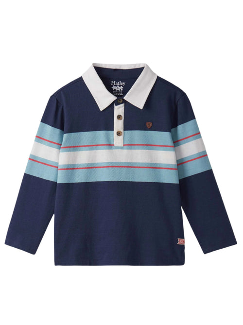 Boys Blue Rugby Stripe Polo Shirt