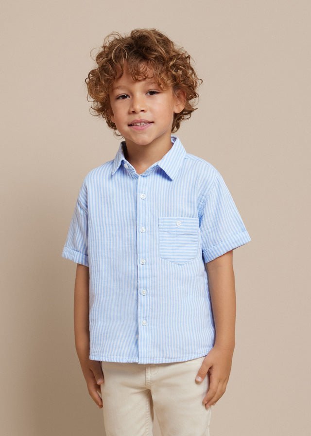 Boys Blue Striped Cotton Shirt