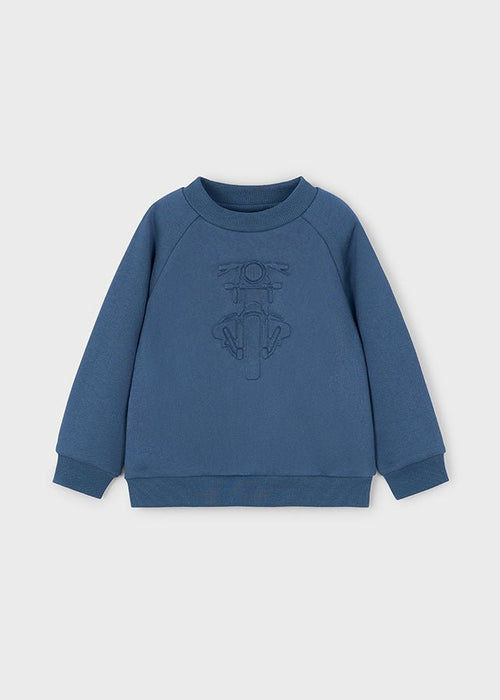 Boys Blue Sweatshirt with Embossed Bike Design