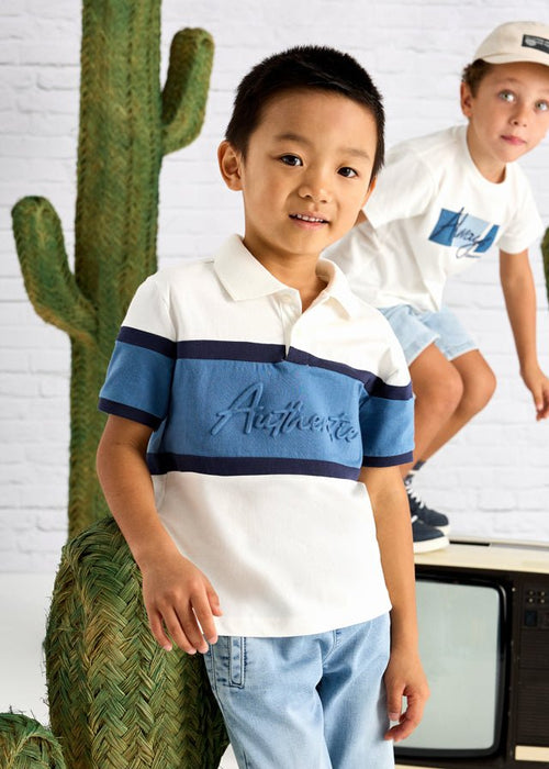 Boys Blue & White Striped Polo Shirt