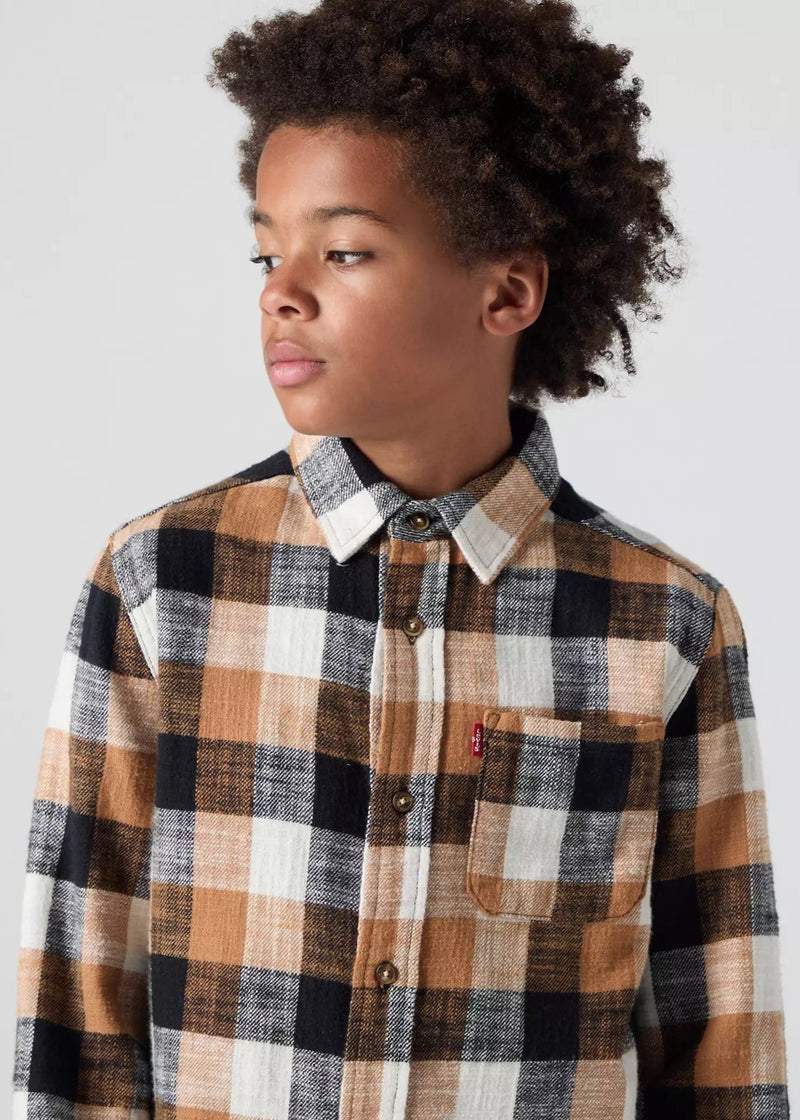 Boys Brown & Black Buffalo Check Flannel Shirt