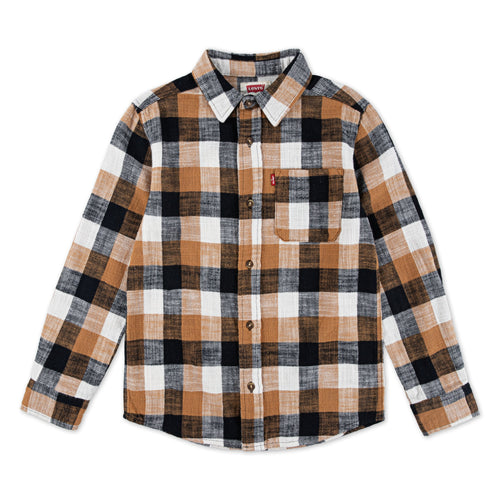 Boys Brown & Black Buffalo Check Flannel Shirt