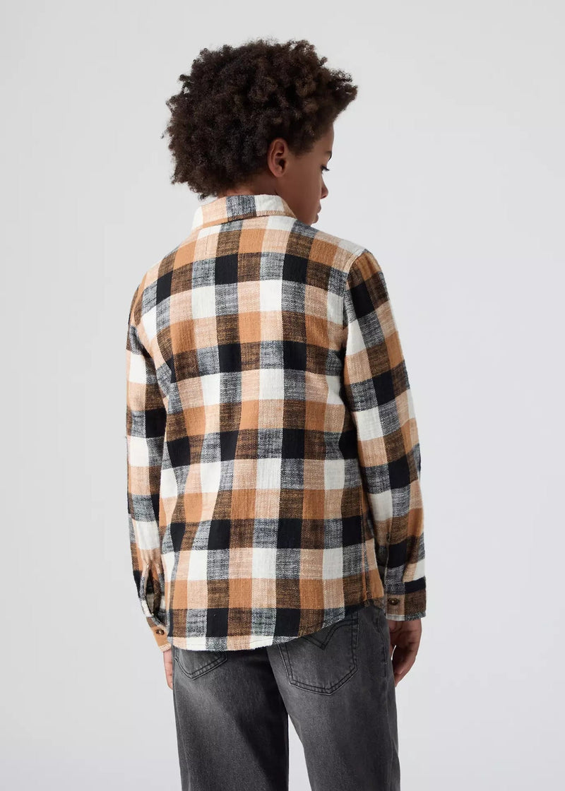 Boys Brown & Black Buffalo Check Flannel Shirt