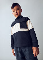 Boys Colourblock Polo Top in Navy and Beige