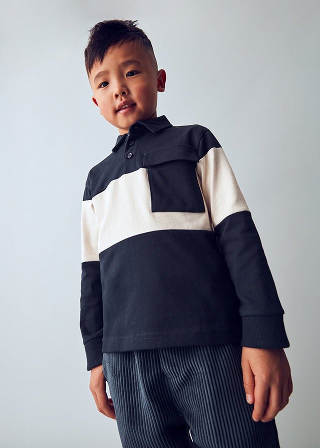 Boys Colourblock Polo Top in Navy and Beige