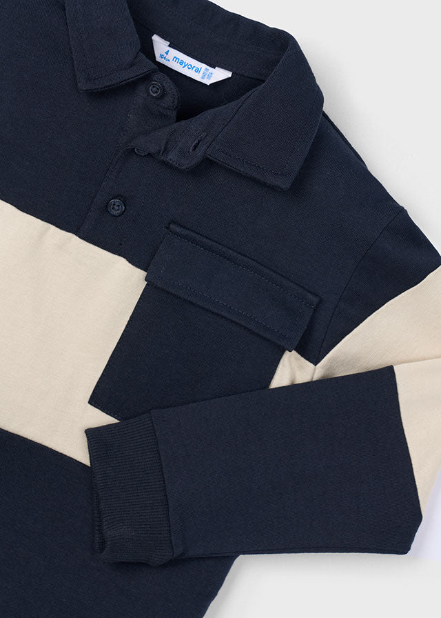 Boys Colourblock Polo Top in Navy and Beige