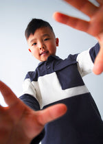 Boys Colourblock Polo Top in Navy and Beige