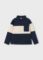 Boys Colourblock Polo Top in Navy and Beige