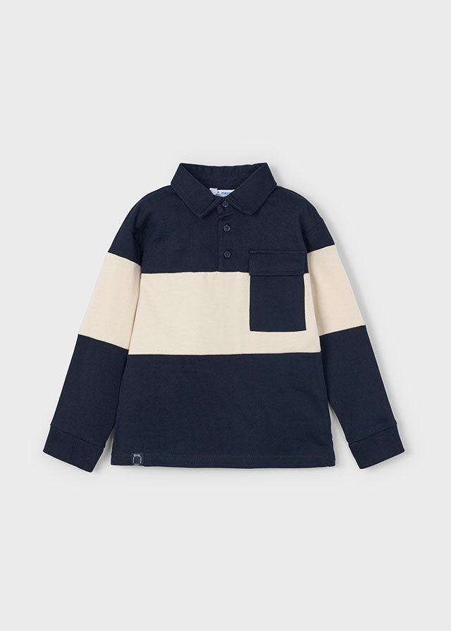 Boys Colourblock Polo Top in Navy and Beige
