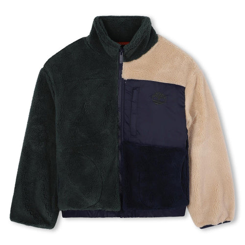Boys Colourblock Sherpa Zip Jacket With Chest Pocket