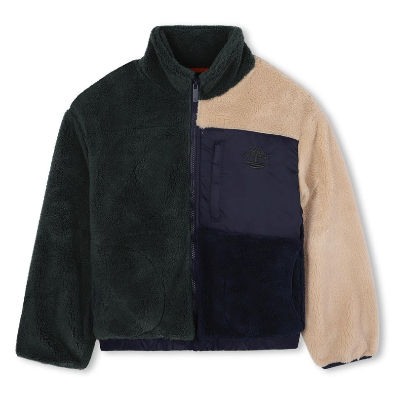 Boys Colourblock Sherpa Zip Jacket With Chest Pocket