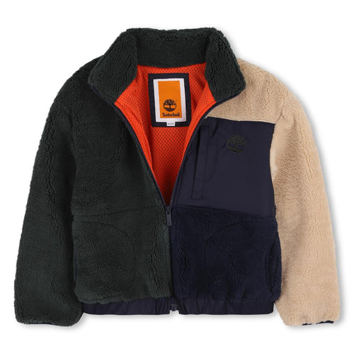 Boys Colourblock Sherpa Zip Jacket With Chest Pocket
