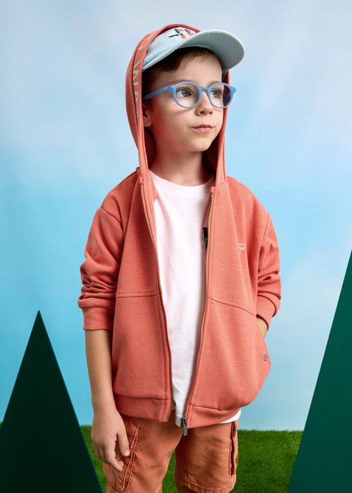 Boys Coral Zip - Up Hoodie with Lettered Hood