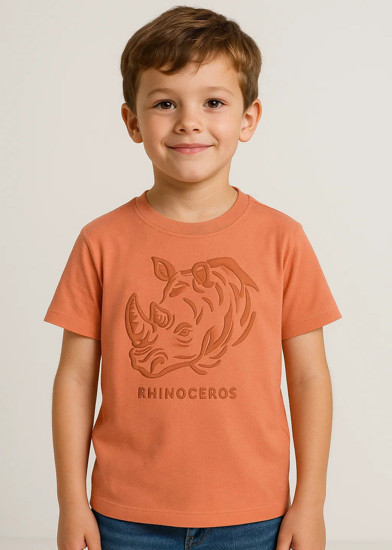 Boys Cotton T-Shirt with Embossed Rhino Design