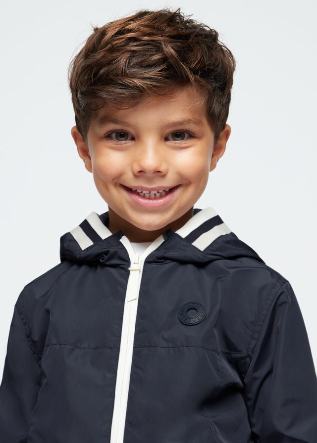 Boys Dark Blue Hooded Windbreaker Jacket