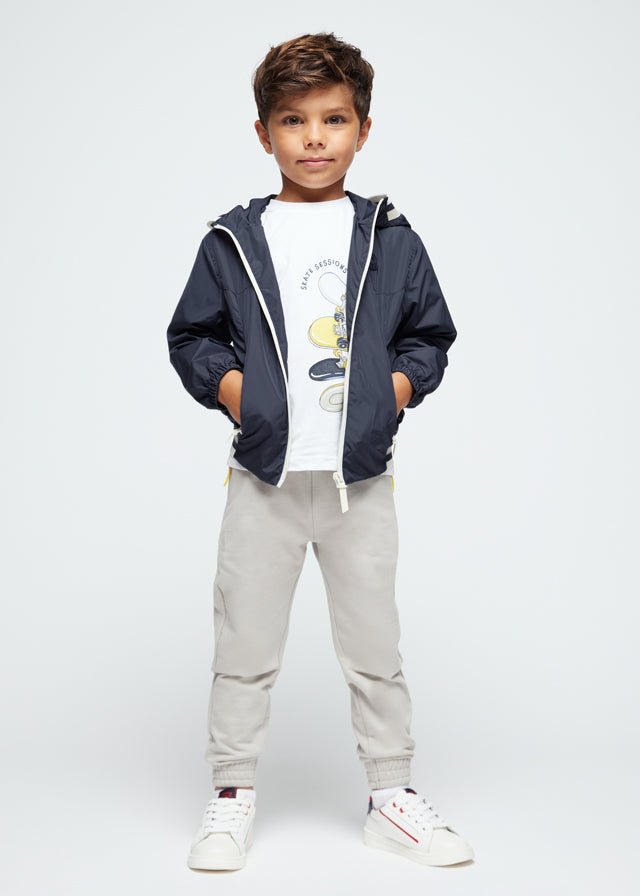 Boys Dark Blue Hooded Windbreaker Jacket