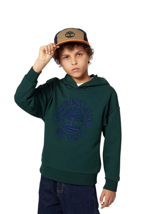 Boys Dark Green Hoodie with Navy Timberland Logo