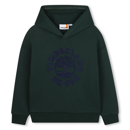 Boys Dark Green Hoodie with Navy Timberland Logo